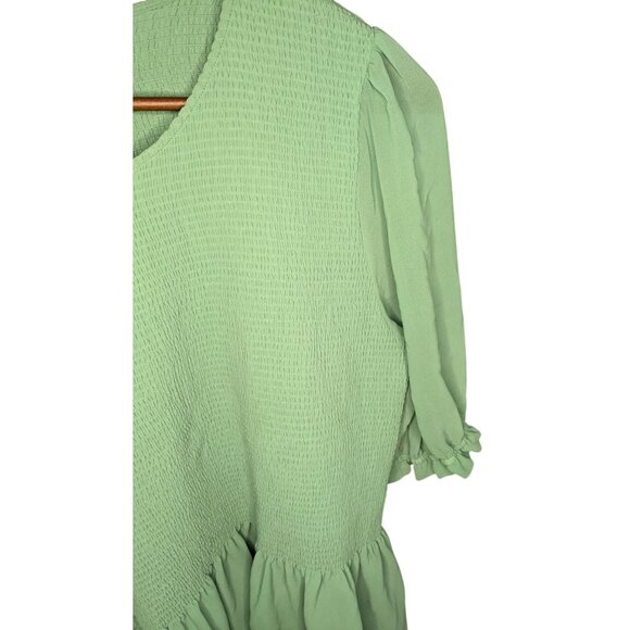 Green Smocked Peplum Blouse With Sheer Puff Sleeves & Ruffled Hem XXL By Versona - Picture 6 of 11